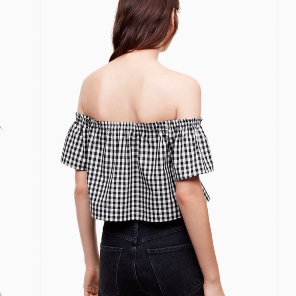 Wilfred Aritzia Crop Top Medium Garance Black White Gingham Off shoulder Blouse - Picture 3 of 10